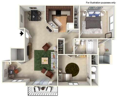 Floor plan for 2 beds, 2 baths, 1026 sqft