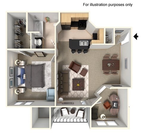 Floor plan for 1 bed, 1 bath, 825 sqft