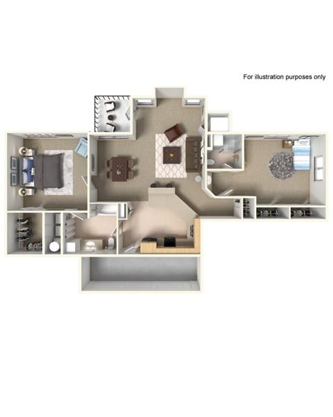 Floor plan for 2 beds, 2 baths, 1125 sqft
