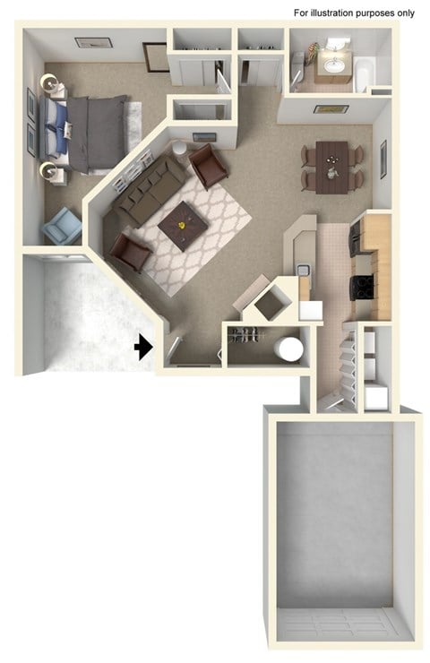 Floor plan for 1 bed, 1 bath, 875 sqft