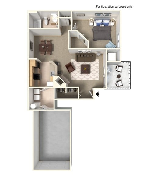 Floor plan for 1 bed, 1 bath, 850 sqft