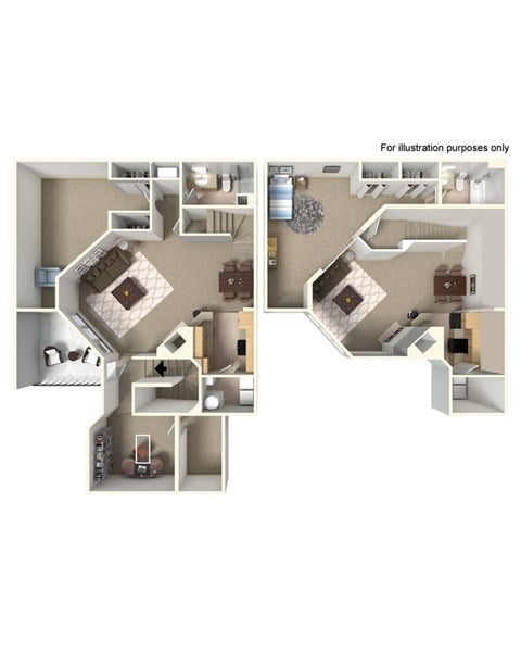 Floor plan for 2 beds, 2 baths, 1405 sqft