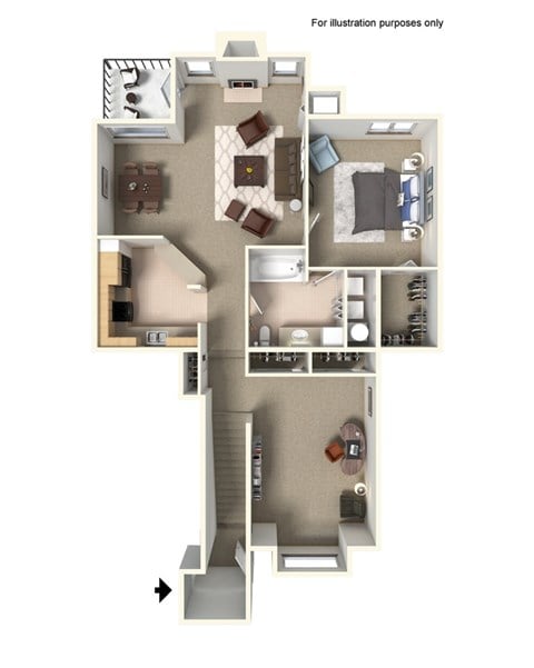 Floor plan for 1 bed, 1 bath, 1135 sqft