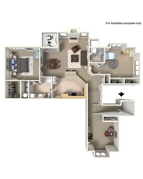 Floor plan for 2 beds, 2 baths, 1500 sqft