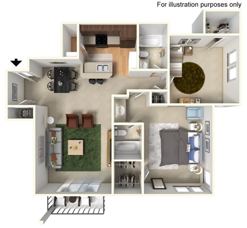 Floor plan for 2 beds, 2 baths, 1055 sqft