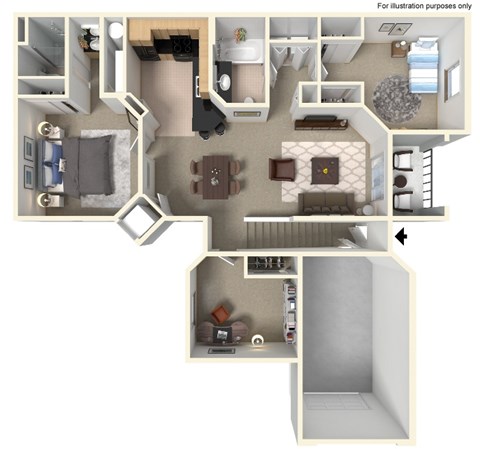Floor plan for 2 beds, 2 baths, 1200 sqft
