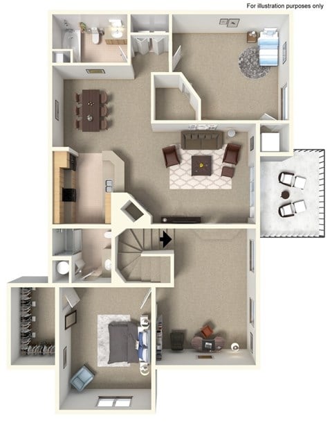 Floor plan for 2 beds, 2 baths, 1375 sqft