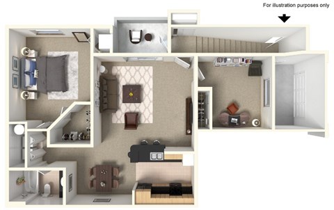 Floor plan for 1 bed, 1 bath, 1020 sqft