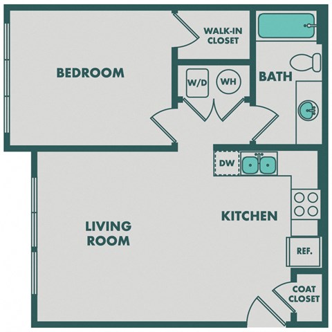Floor plan for 1 bed, 1 bath, 620 sqft