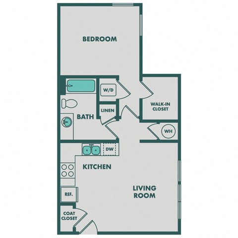 Floor plan for 1 bed, 1 bath, 625 sqft
