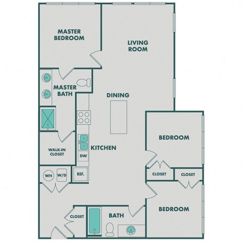 Floor plan for 3 beds, 2 baths, 1148 sqft