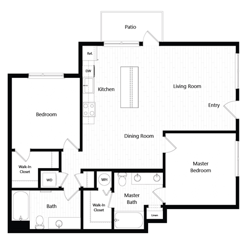 Floor plan for 2 beds, 2 baths, 1115 sqft