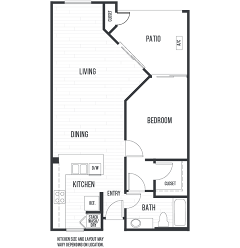 Floor plan for 1 bed, 1 bath, 780 sqft