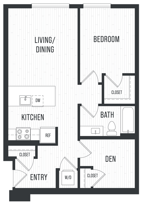 Floor plan for 1 bed, 1 bath, 811 sqft