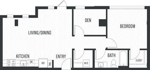 Floor plan for 1 bed, 1 bath, 875 sqft