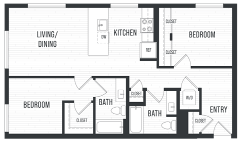 Floor plan for 2 beds, 2 baths, 1018 sqft
