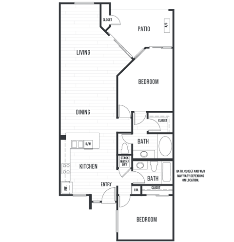 Floor plan for 2 beds, 2 baths, 1103 sqft