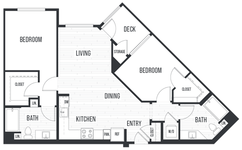 Floor plan for 2 beds, 2 baths, 1067 sqft