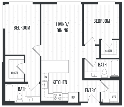 Floor plan for 2 beds, 2 baths, 1006 sqft