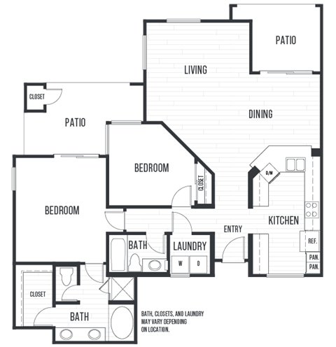 Floor plan for 2 beds, 2 baths, 1223 sqft