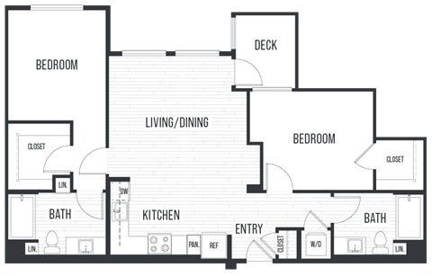 Floor plan for 2 beds, 2 baths, 1066 sqft
