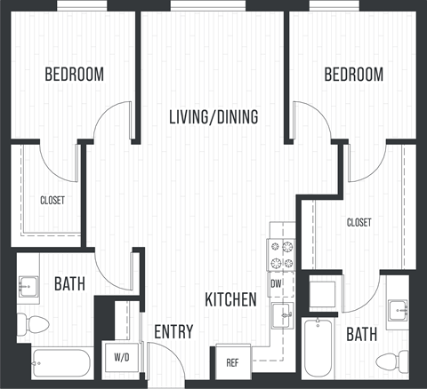 Floor plan for 2 beds, 2 baths, 1082 sqft