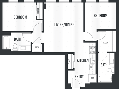 Floor plan for 2 beds, 2 baths, 1035 sqft