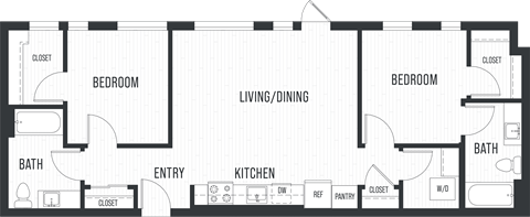 Floor plan for 2 beds, 2 baths, 1056 sqft