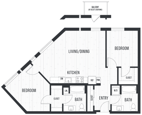 Floor plan for 2 beds, 2 baths, 1088 sqft