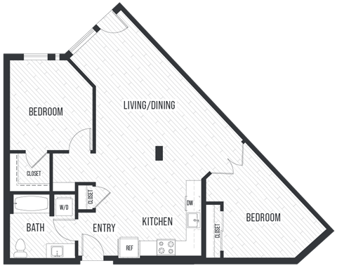 Floor plan for 2 beds, 1 bath, 1112 sqft