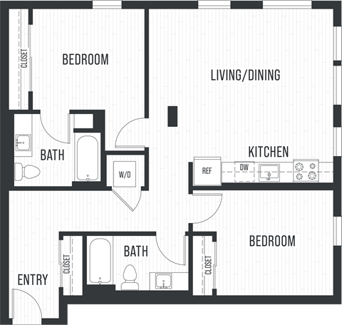 Floor plan for 2 beds, 2 baths, 1117 sqft
