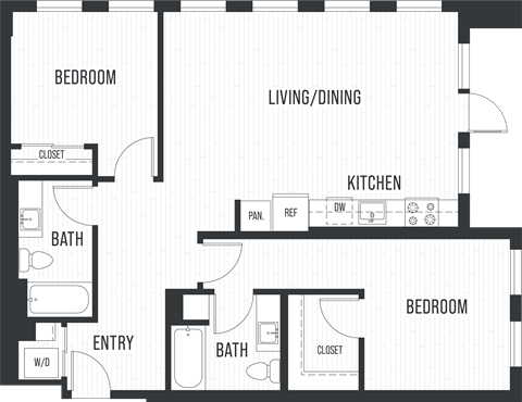 Floor plan for 2 beds, 2 baths, 1117 sqft