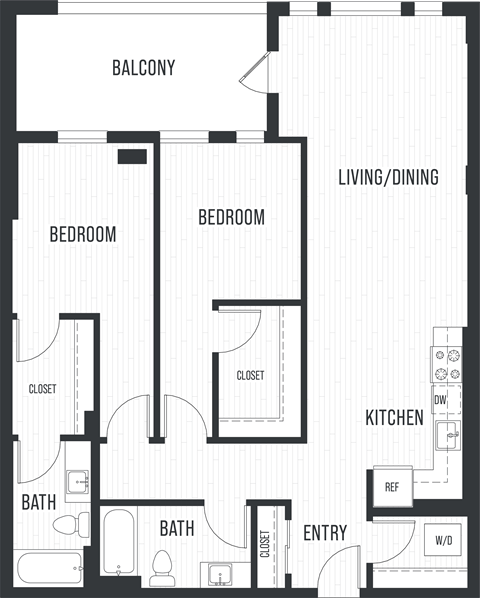 Floor plan for 2 beds, 2 baths, 1226 sqft