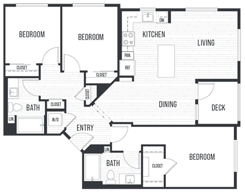 Floor plan for 3 beds, 2 baths, 1276 sqft