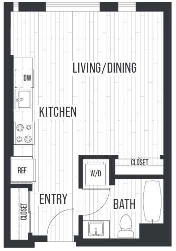 Floor plan for studio, 1 bath, 526 sqft
