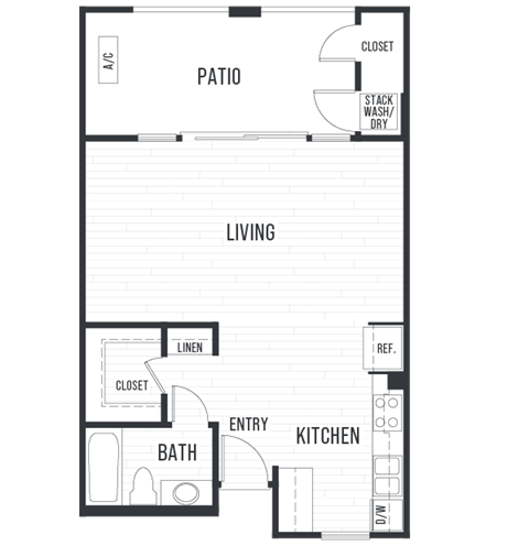 Floor plan for studio, 1 bath, 532 sqft