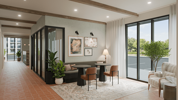 Livermore apartment for rent - A modern living room with a dining table and chairs.