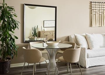 San Diego apartment for rent - A living room with a glass table and chairs, a potted plant, and a white couch.