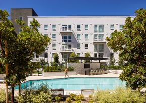 San Jose apartment for rent - North building with a view of the pool at Sixth & Jackson apartments in San Jose.