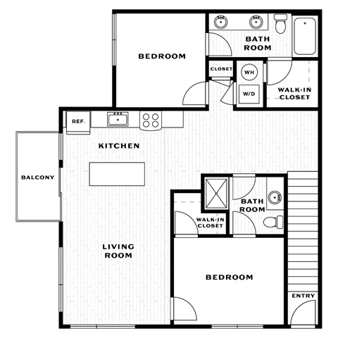 Floor plan for 2 beds, 2 baths, 1180 sqft