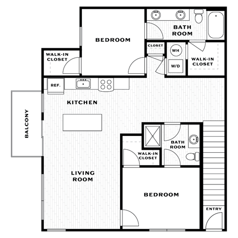 Floor plan for 2 beds, 2 baths, 1203 sqft