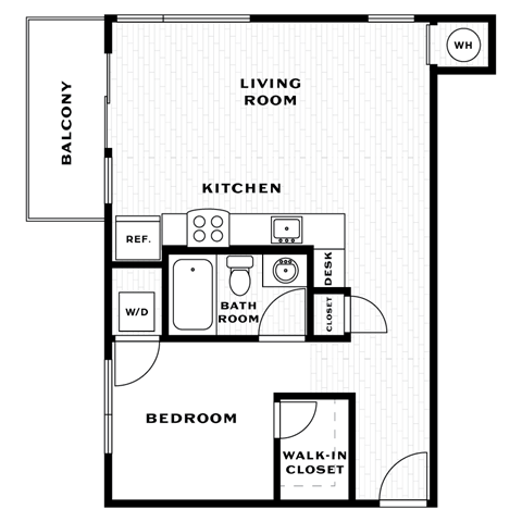 Floor plan for 1 bed, 1 bath, 702 sqft