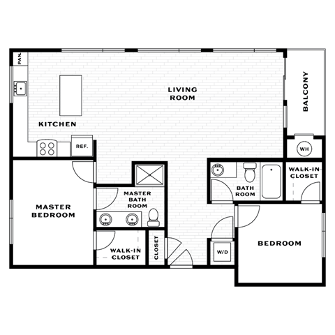 Floor plan for 2 beds, 2 baths, 1199 sqft