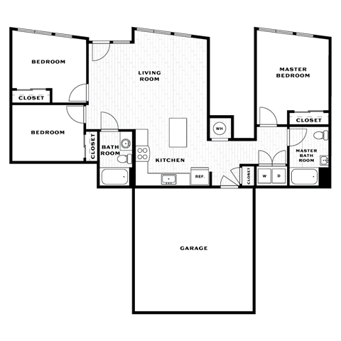Floor plan for 3 beds, 2 baths, 1248 sqft