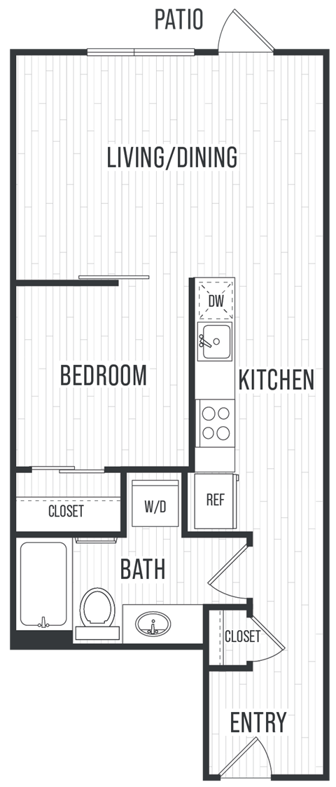 Floor plan for studio, 1 bath, 551 sqft
