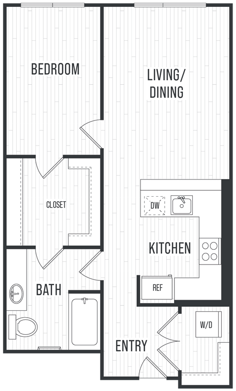 Floor plan for 1 bed, 1 bath, 820 sqft