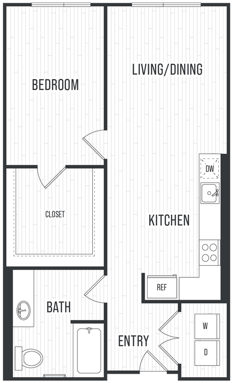 Floor plan for 1 bed, 1 bath, 820 sqft
