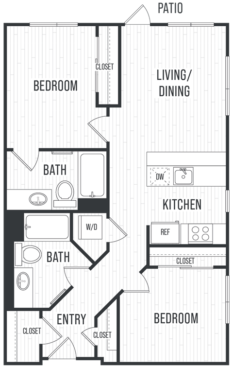 Floor plan for 2 beds, 2 baths, 846 sqft