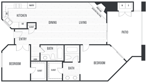 Floor plan for 2 beds, 2 baths, 1065 sqft