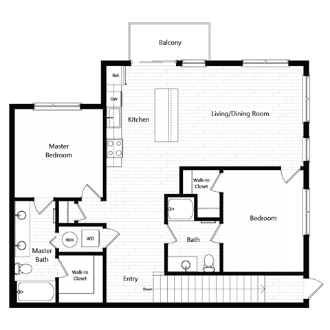 Floor plan for 2 beds, 2 baths, 1184 sqft